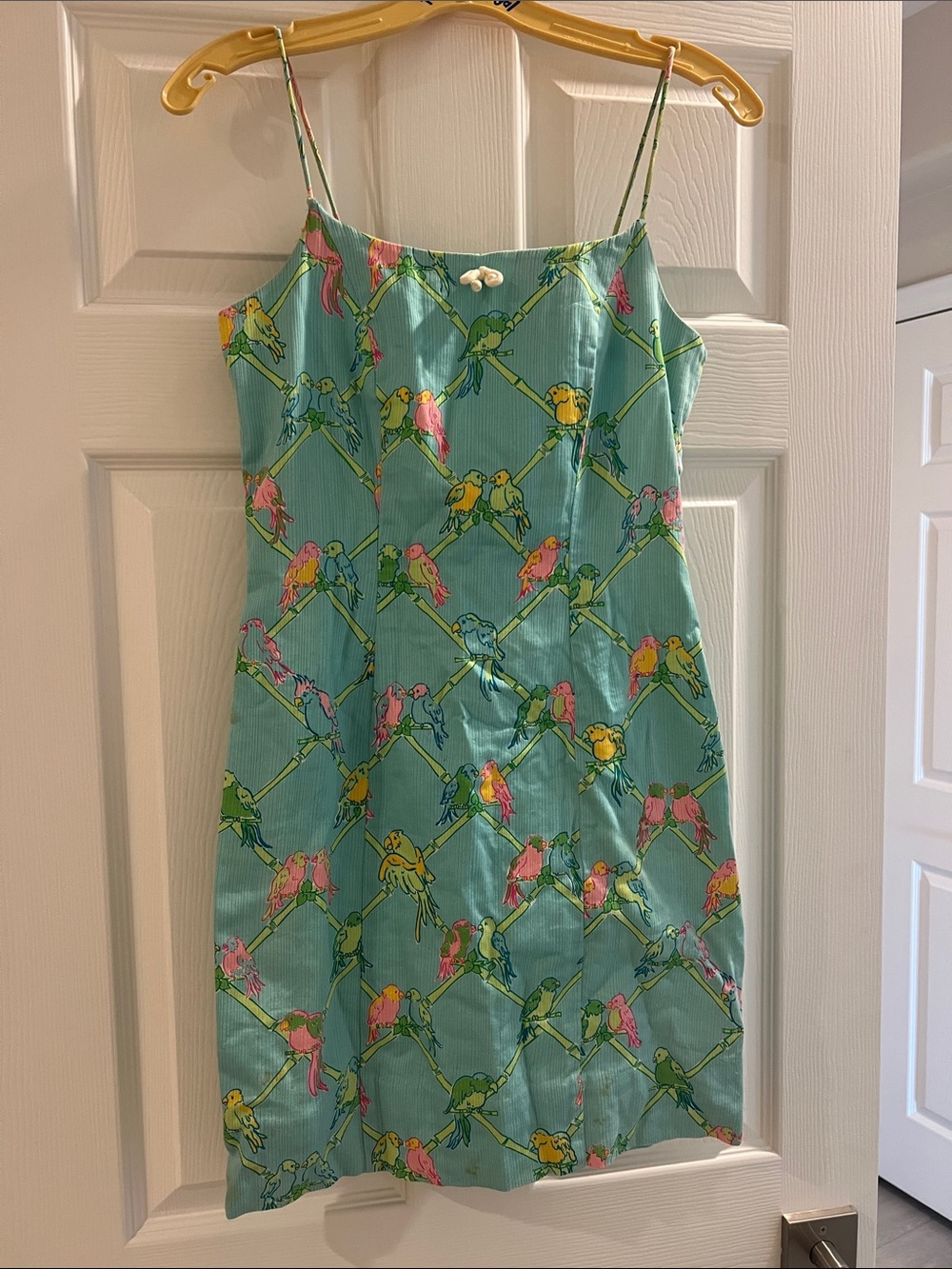 Lilly Pulitzer Aqua Parrot-Print Spaghetti Strap Mini Dress VINTAGE